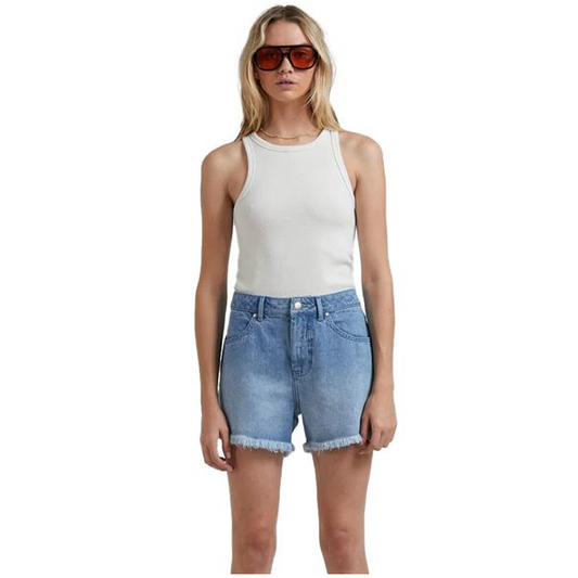 Afends Isabella Low Rise Shorts Worn Blue