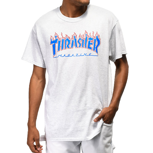 Thrasher Patriot Flame Tee Ash Grey