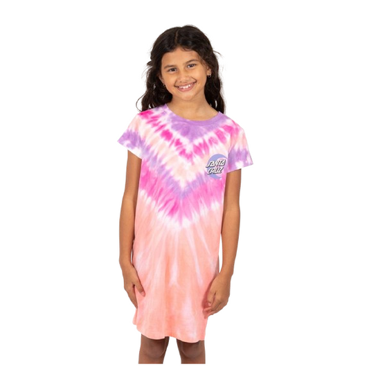 Santa Cruz Moon Dot Youth Tee Dress Pink Tie Dye