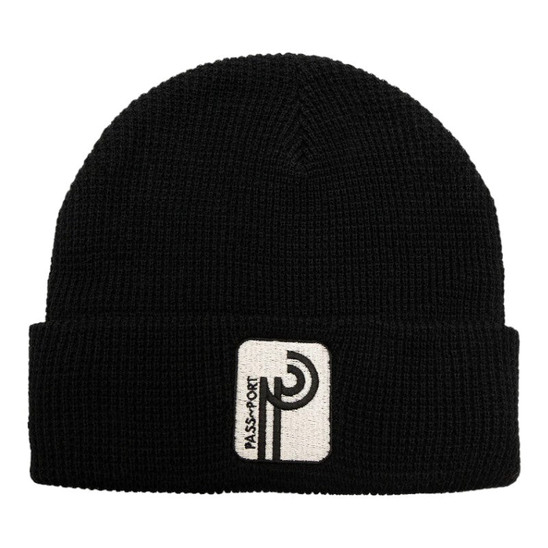 Passport Long Con Waffle Knit Beanie - Black