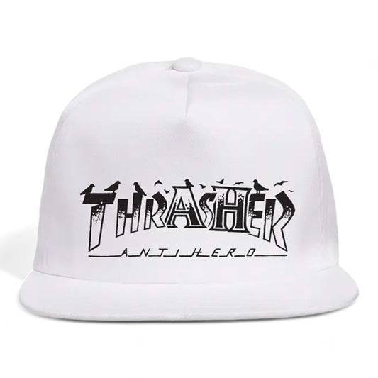 Thrasher X Antihero Pigeon Mag Snapback - White