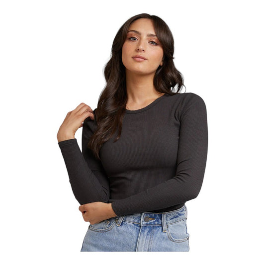 All About Eve Rib Baby Long Sleeve Tee - Washed Black