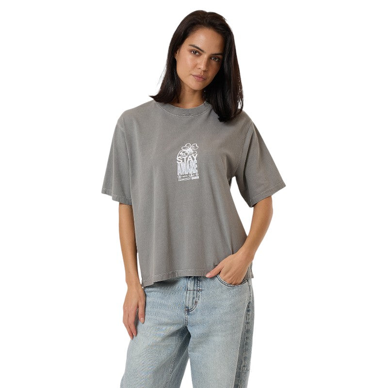 Thrills Stay Away Square Tee - Washed Grey