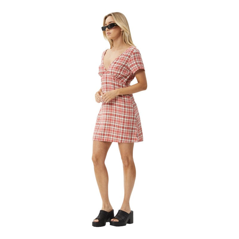 Afends Check Out Tea Dress - Red Check