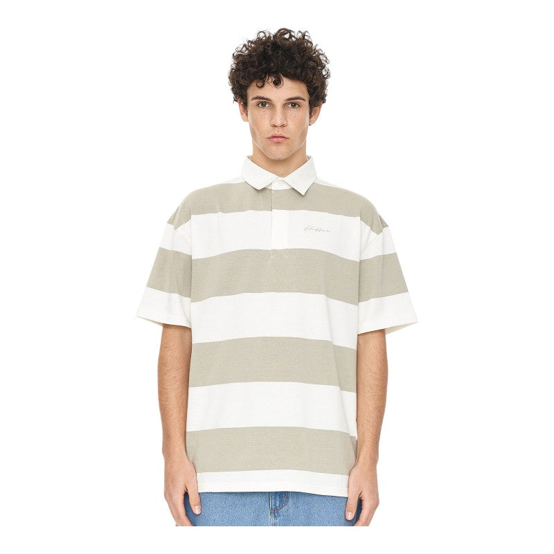 Huffer Stripe Grand Rugby Tee - Moonrock/Chalk