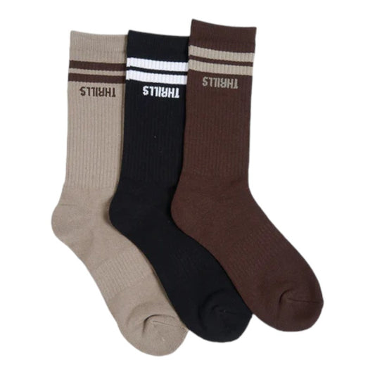 Thrills Minimal Socks - 3pack - Oyster/Black/Plum
